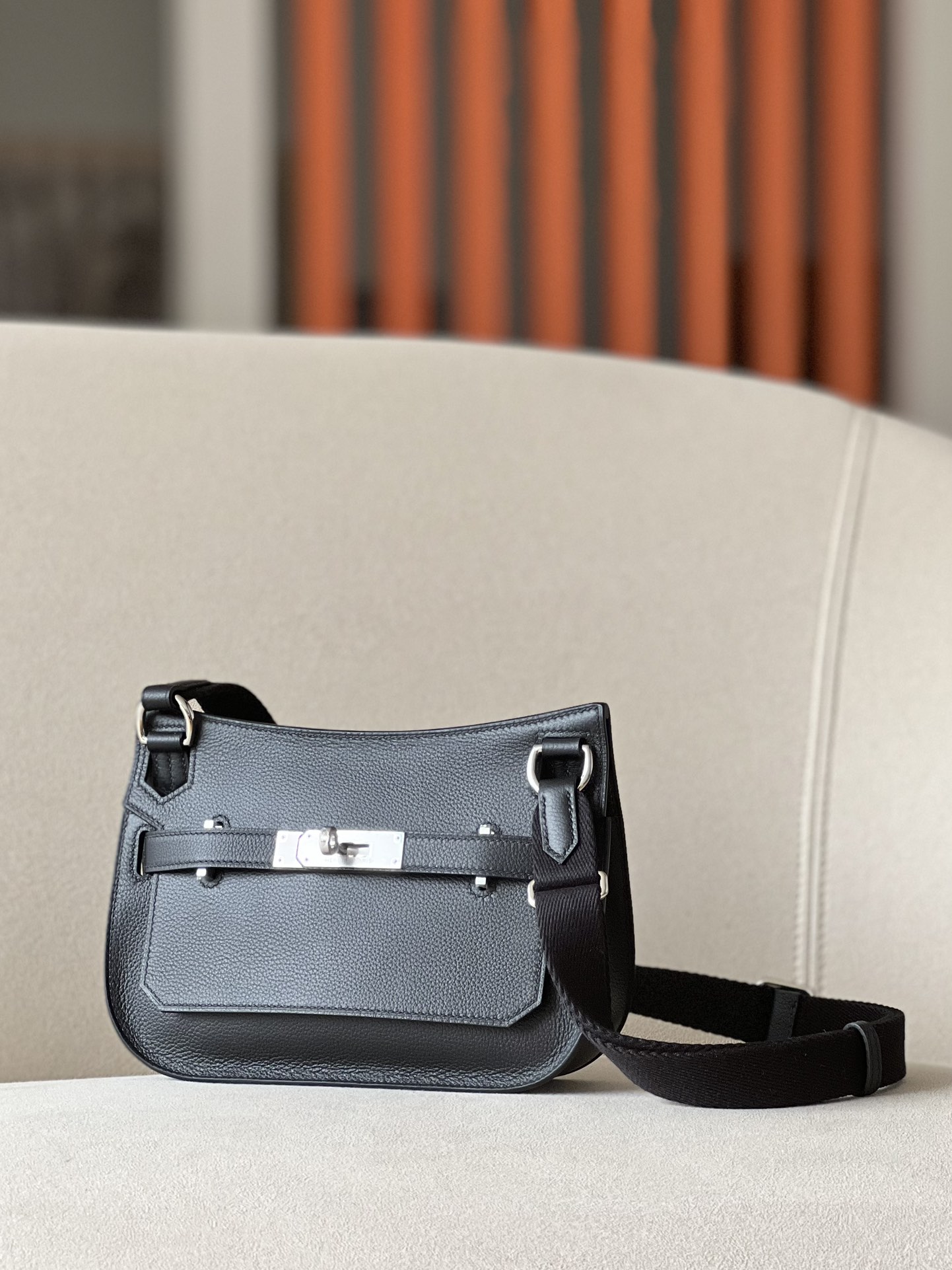 Hermes Jypsiere Mini Shoulder Bag In Black Clemence Leather